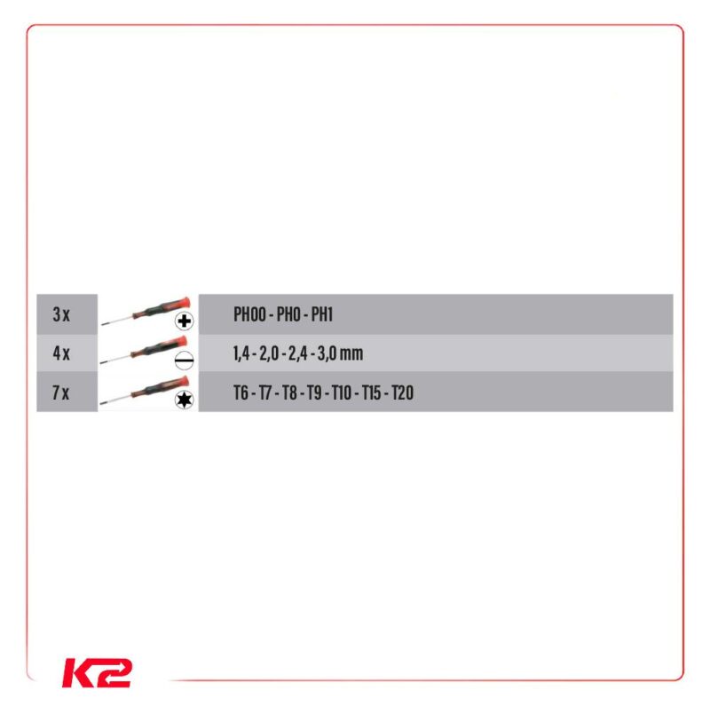 Coffret de 14 tournevis électroniques Fente, PHILLIPS® et TORX®